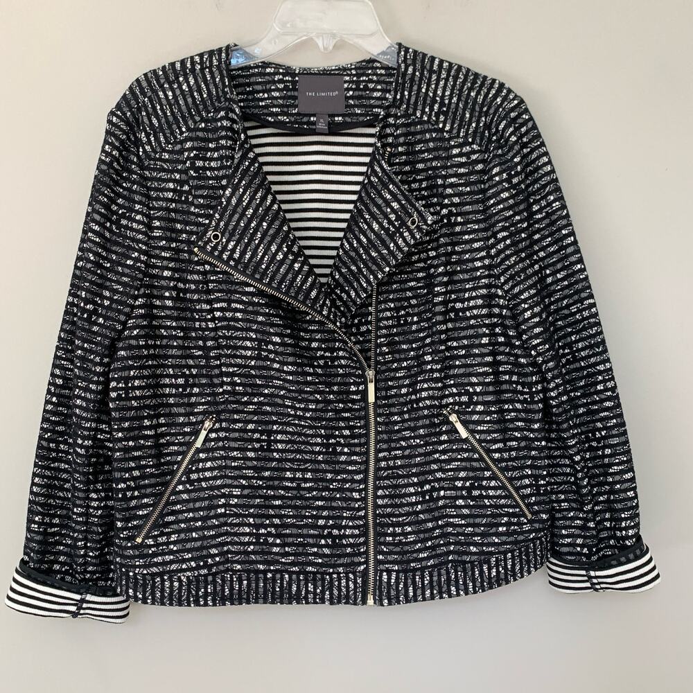 The Limited Black & White Biker-Style Tweed Jacket